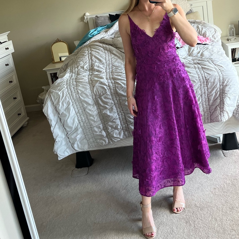 ERDEM Embroidered Floral Midi Cocktail Dress in Purple Amethyst Fit-&-Flare NWT